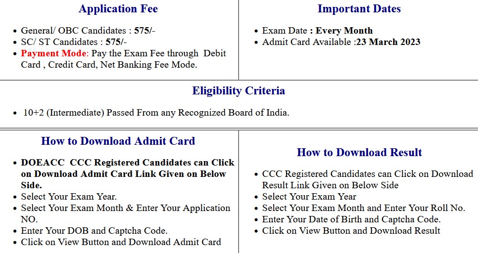 NIELIT CCC March Exam Admit Card 2023