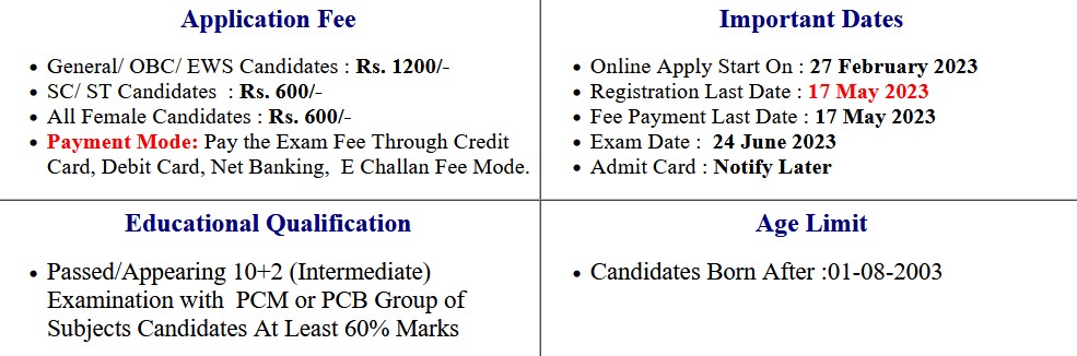 NEST Integrated M.Sc Course Exam Admissions Exam Application Form 2023