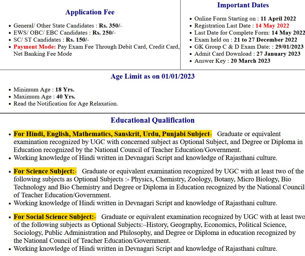 Rajasthan RPSC Senior Teacher Grade II TGT 2022 Examination Answer Key 2023