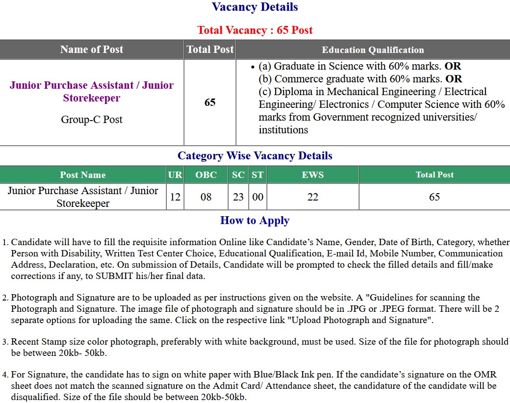 DAE Junior Purchase Assistant / Junior Storekeeper Group-C Post Exam Application Form 2023