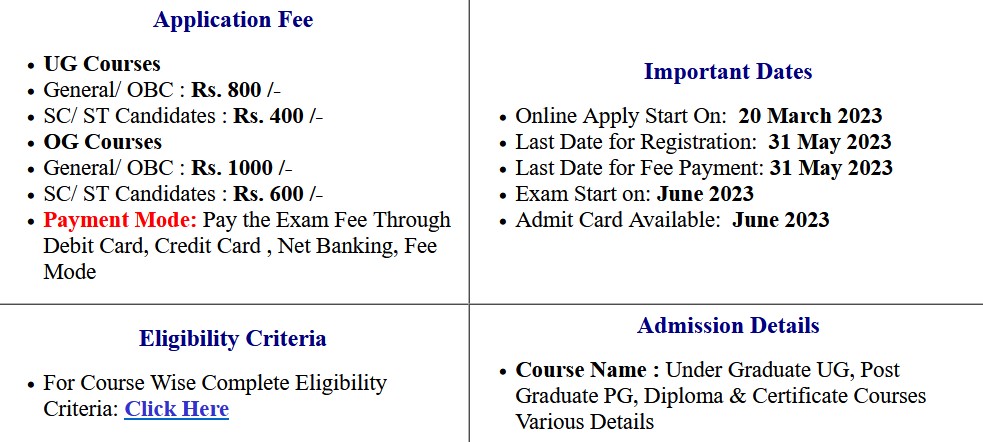 DDU Gorakhpur UG, PG and Other Course Admission Exam Application Form 2023