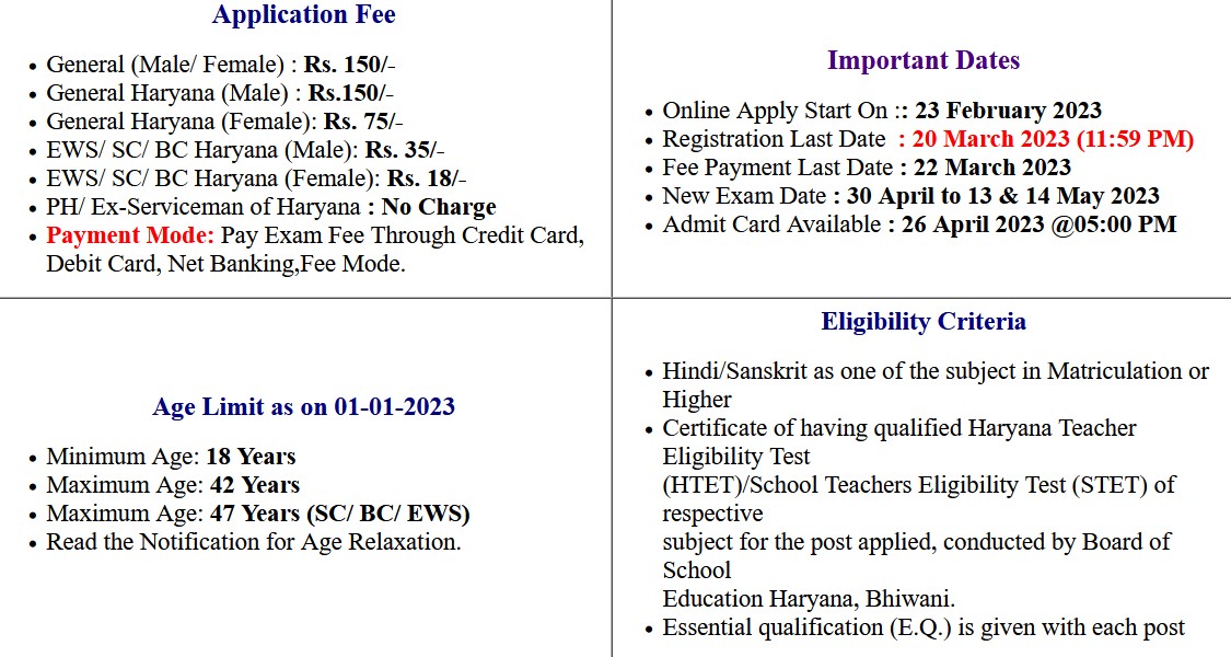 Haryana HSSC TGT Examination Admit Card 2023