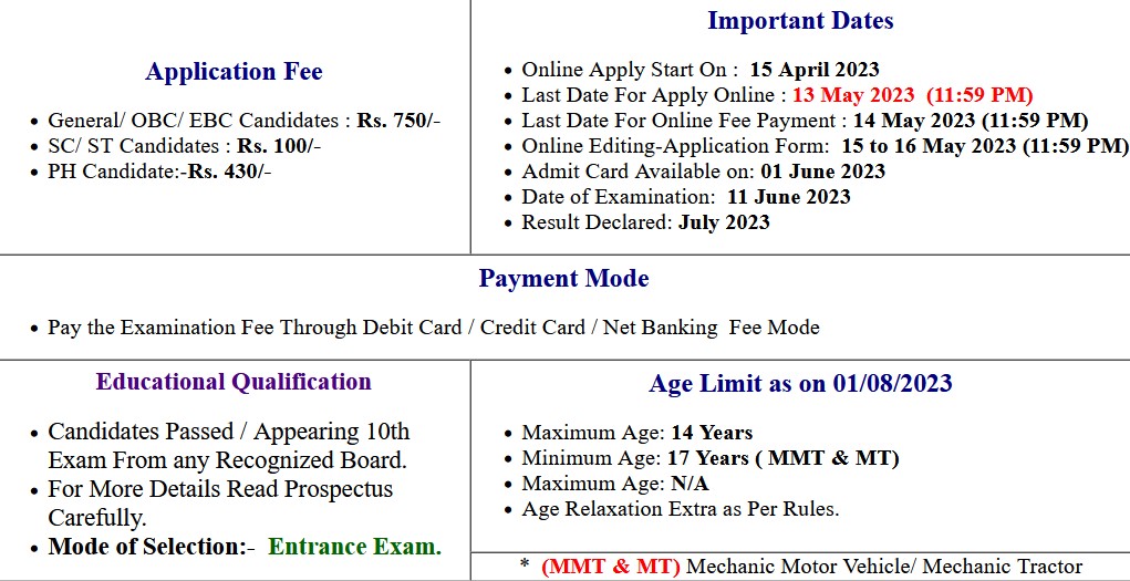 Bihar ITI-CAT Admission Exam Application Form 2023