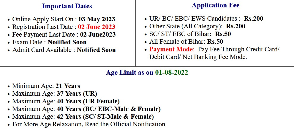 Bihar BTSC DFO / DTO Vacancies Exam Application Form 2023